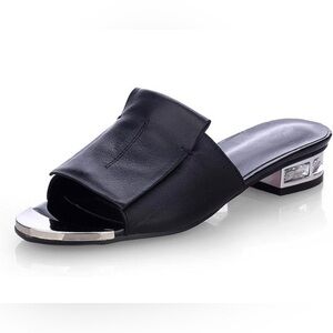 NEW Black Sandal Slides w/ Crystal Heels Size 9